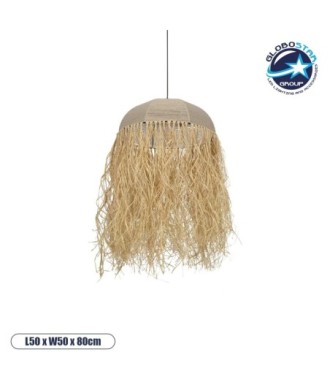GLOBOSTAR® PLUVIA 205-0080 Boho Κρεμαστό Φωτιστικό Οροφής με Ντουί 1 x E27 AC 220-240V IP20 - Μπεζ - M50 x Π50 x Υ80cm